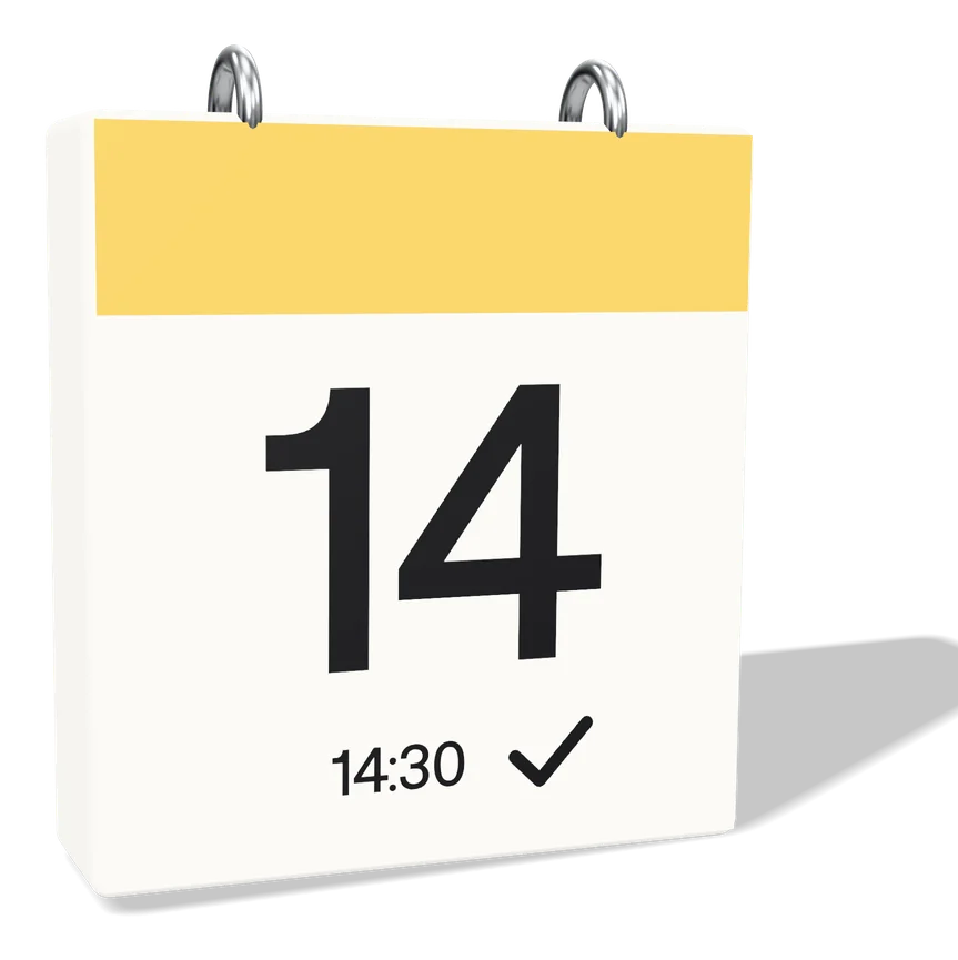 Abreißkalender mit gebuchtem Termin um 14:30