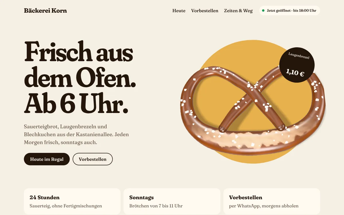 Startseite der Konzept-Bäckerei Korn am Computer
