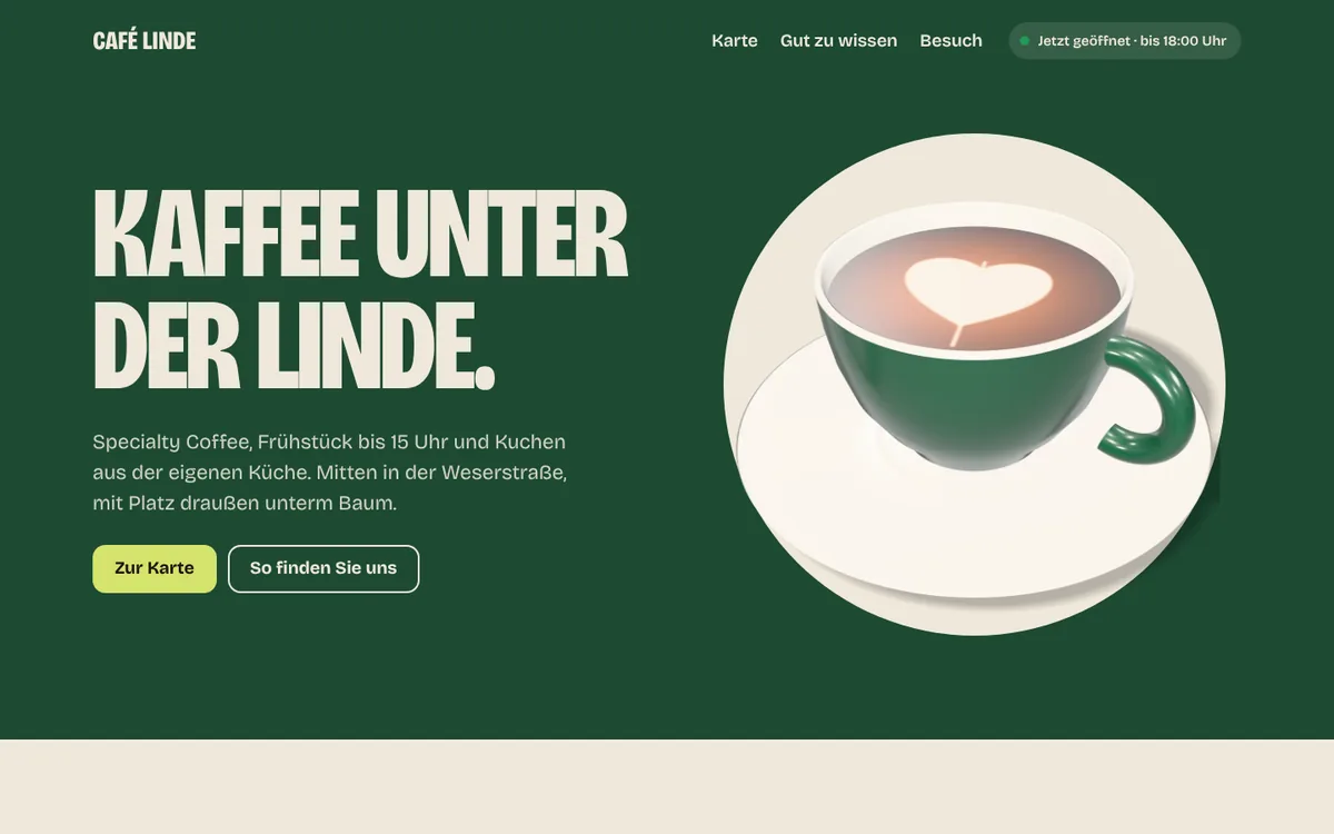 Startseite des Konzept-Cafés Linde am Computer